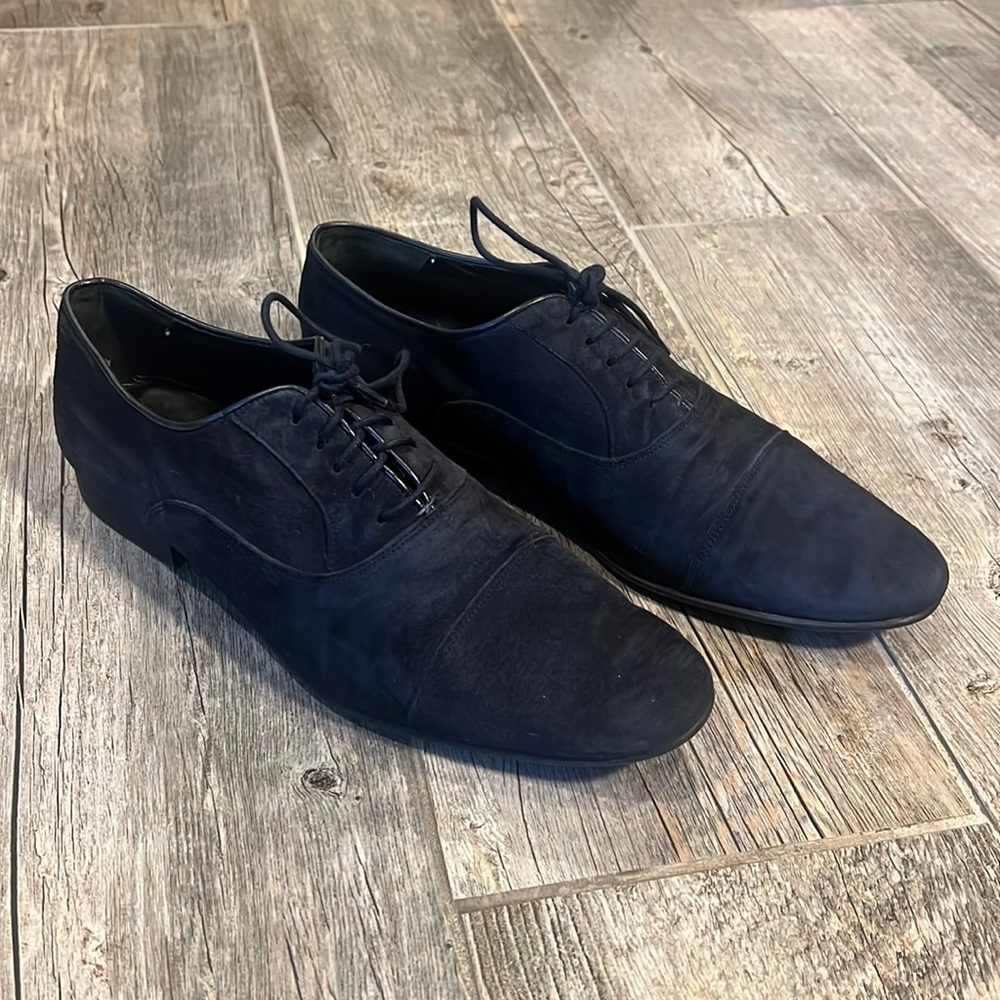 Zara Man Blue Black Suede Lace-Up Oxford Dress Shoes